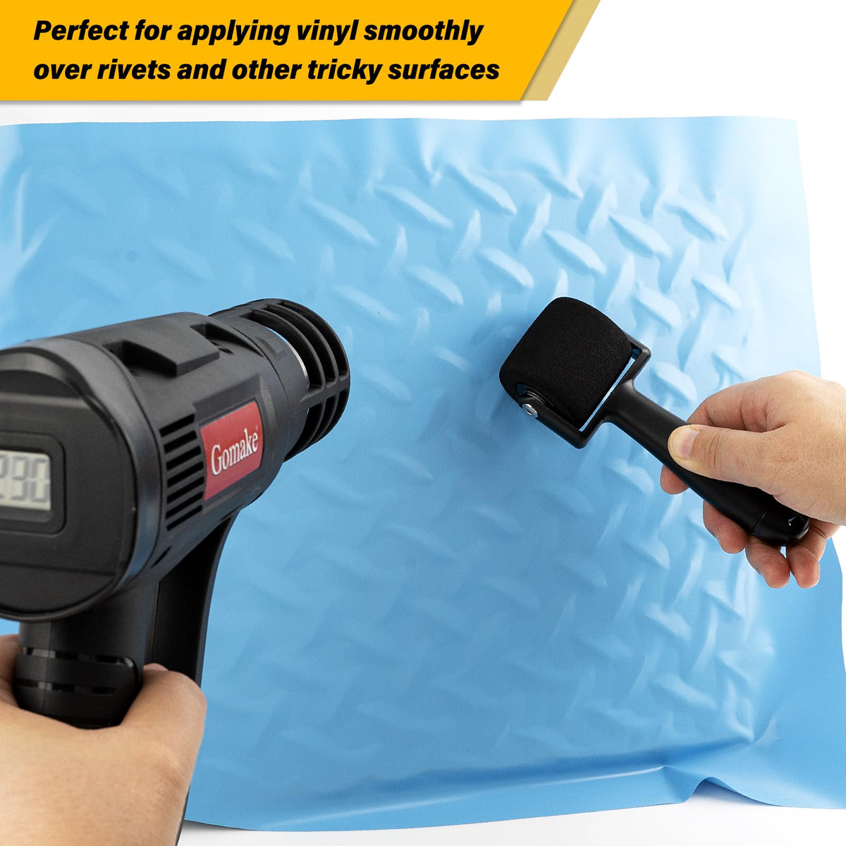 Gomake felt-edge squeegee close-up protecting vinyl from scratches