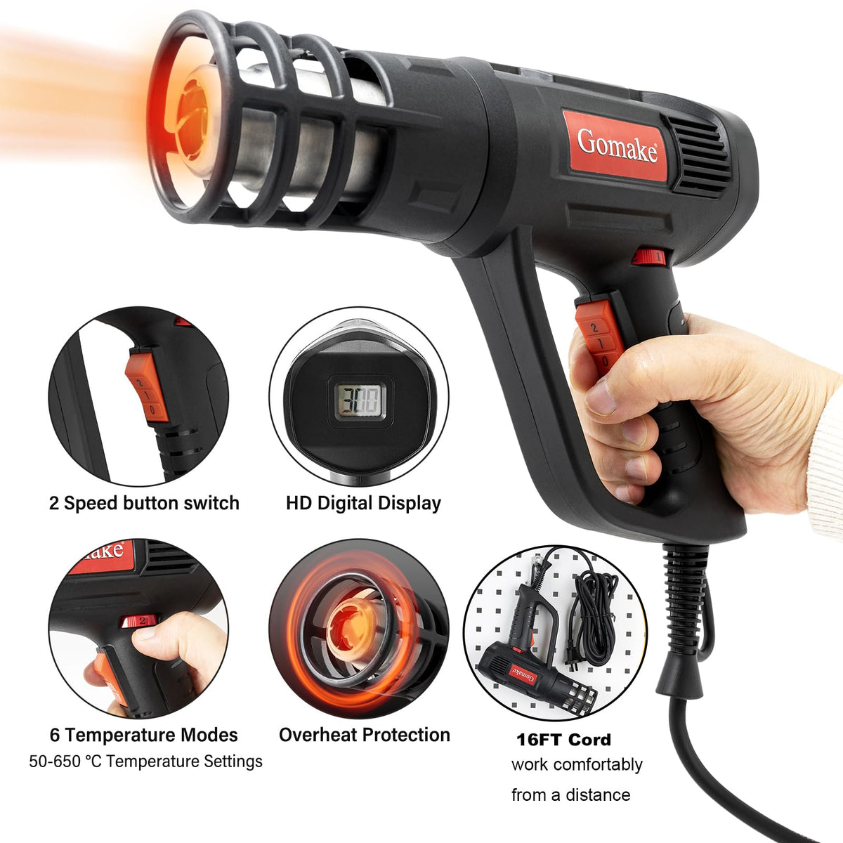 Gomake heat gun LCD and controls for precise temperature control