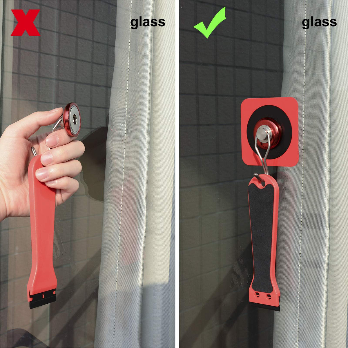 Gomake in use on car mirror holding vinyl for precise placement