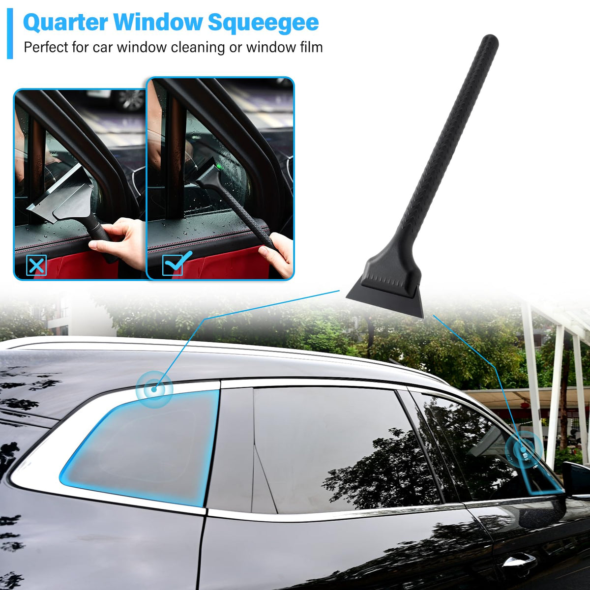 Gomake rubber squeegee detail showing soft blade for scratch-free wiping