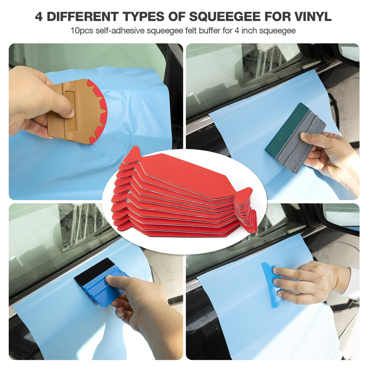 Gomake squeegee in action on car smoothing vinyl for seamless finish