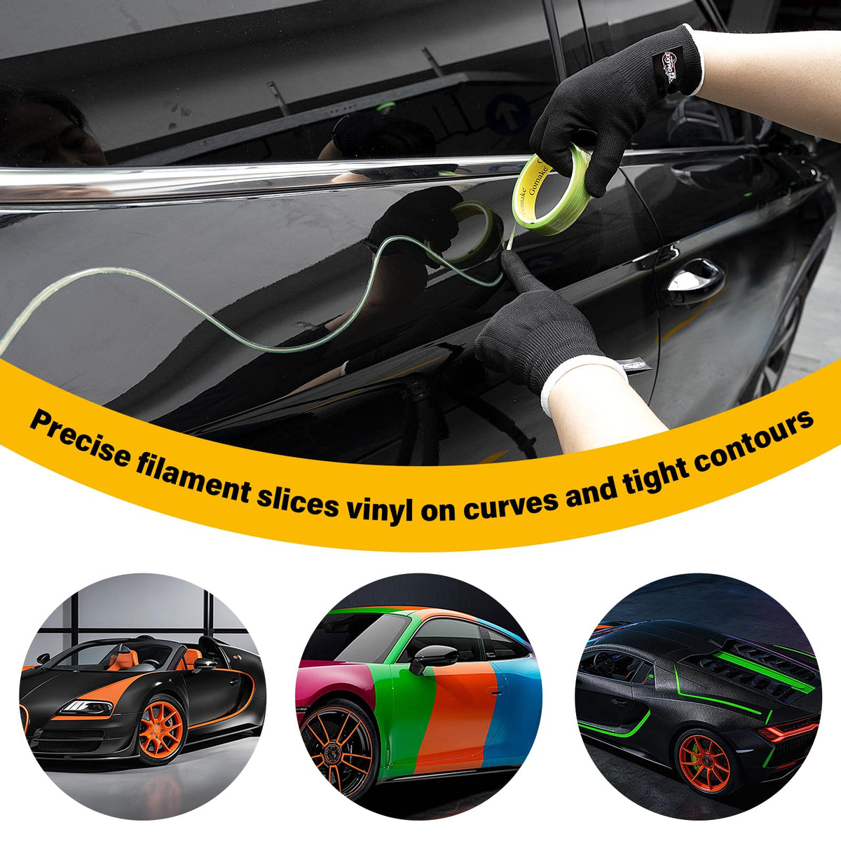 Gomake tape laid on car fender protecting paint while cutting vinyl
