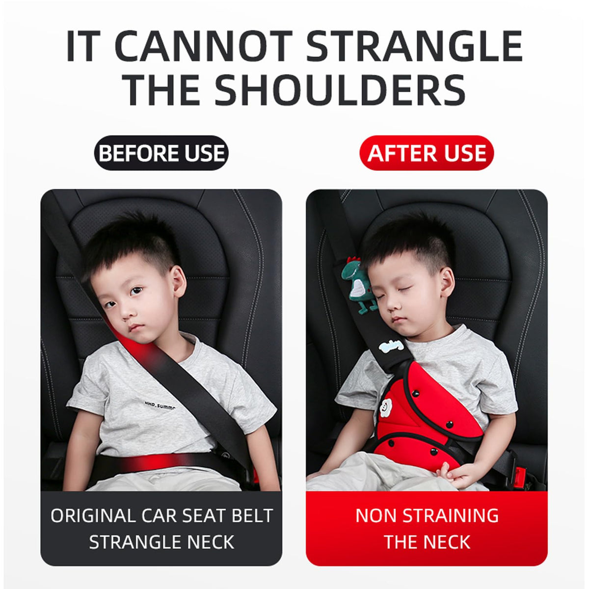 Gomewrop installed in car seat showing improved shoulder comfort