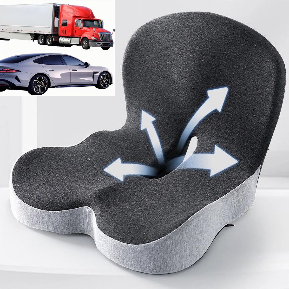 Gonexway front view of full seat cushion showing ergonomic shape and comfort
