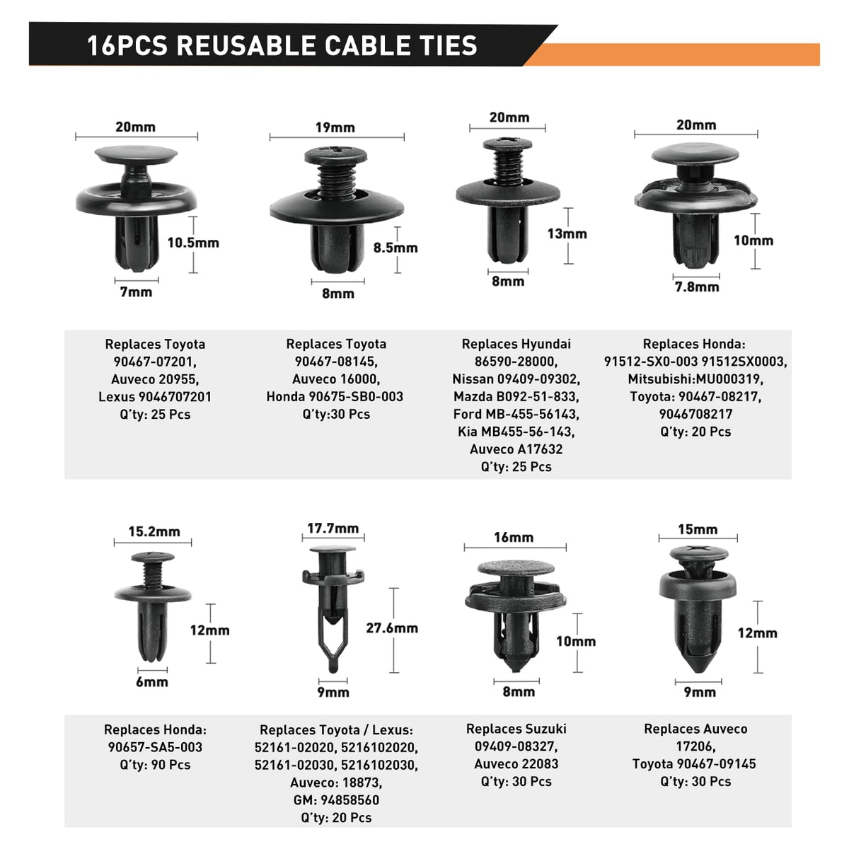 GOOACC assortment layout displaying 16 clip types for immediate identification and reuse benefit