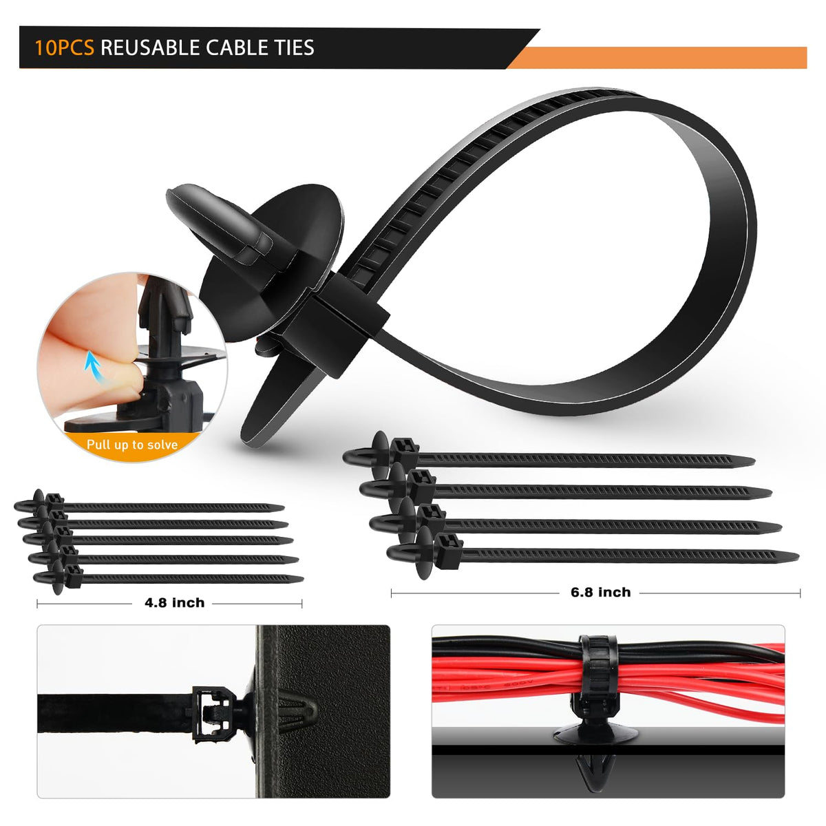 GOOACC reusable cable ties bundled as bonus items for tidy wiring and temporary holds