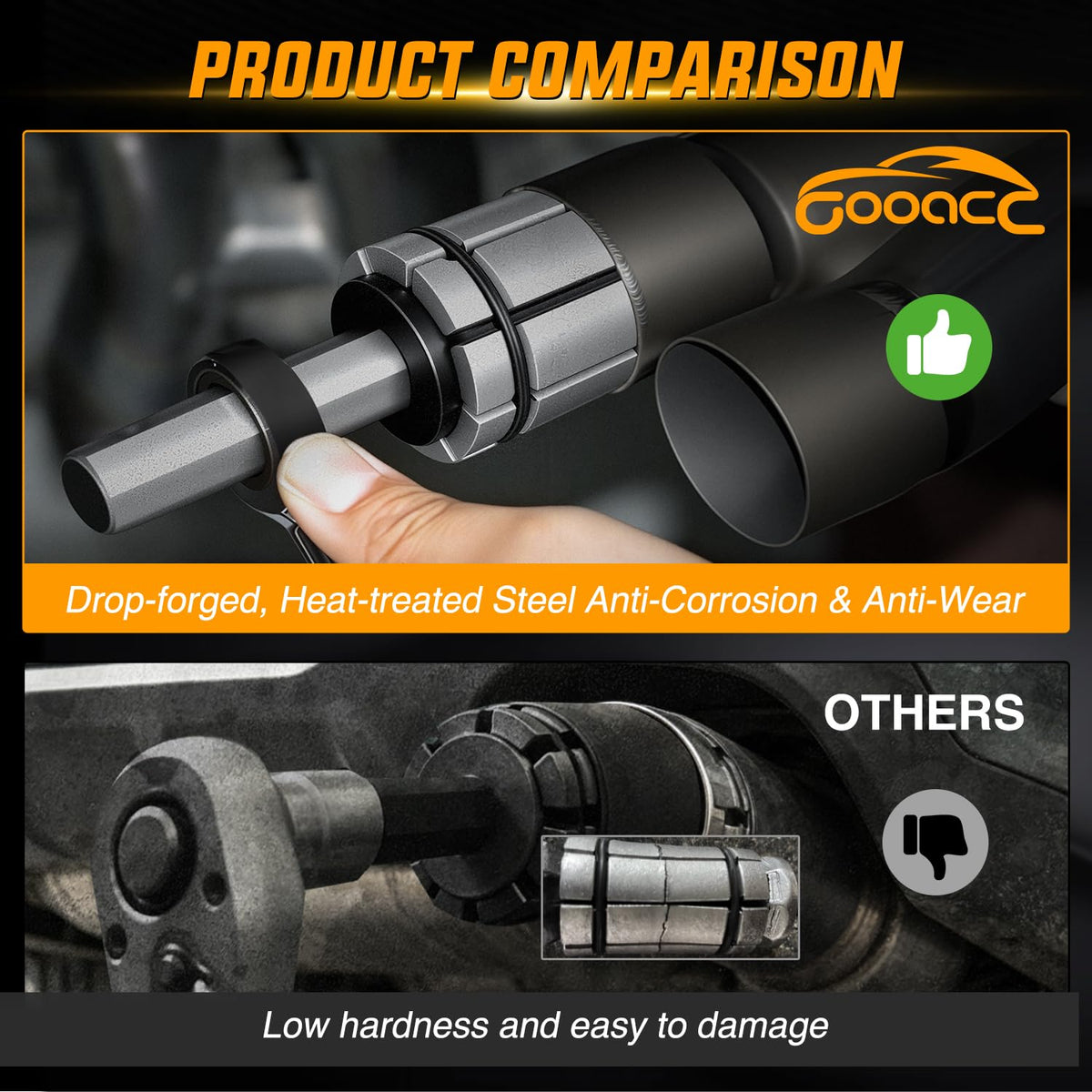 GOOACC expander being used on a vehicle tailpipe showing repair efficiency