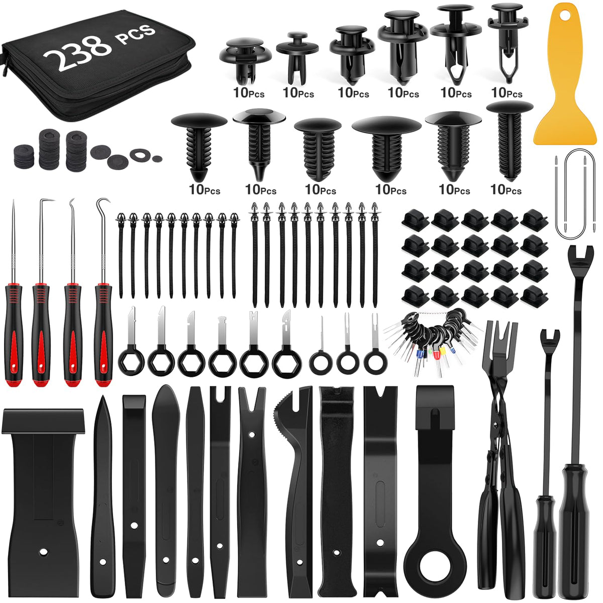 GOOACC kit front layout showing all 238 pieces and bag for easy identification and convenience