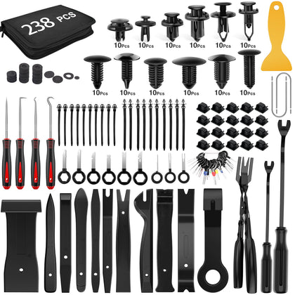 GOOACC kit front layout showing all 238 pieces and bag for easy identification and convenience
