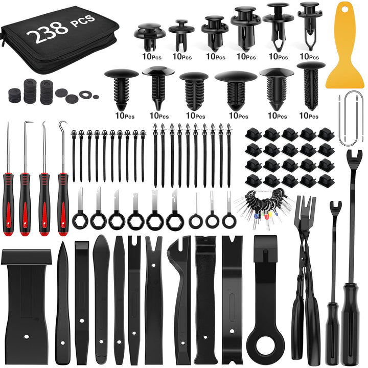 GOOACC kit front layout showing all 238 pieces and bag for easy identification and convenience