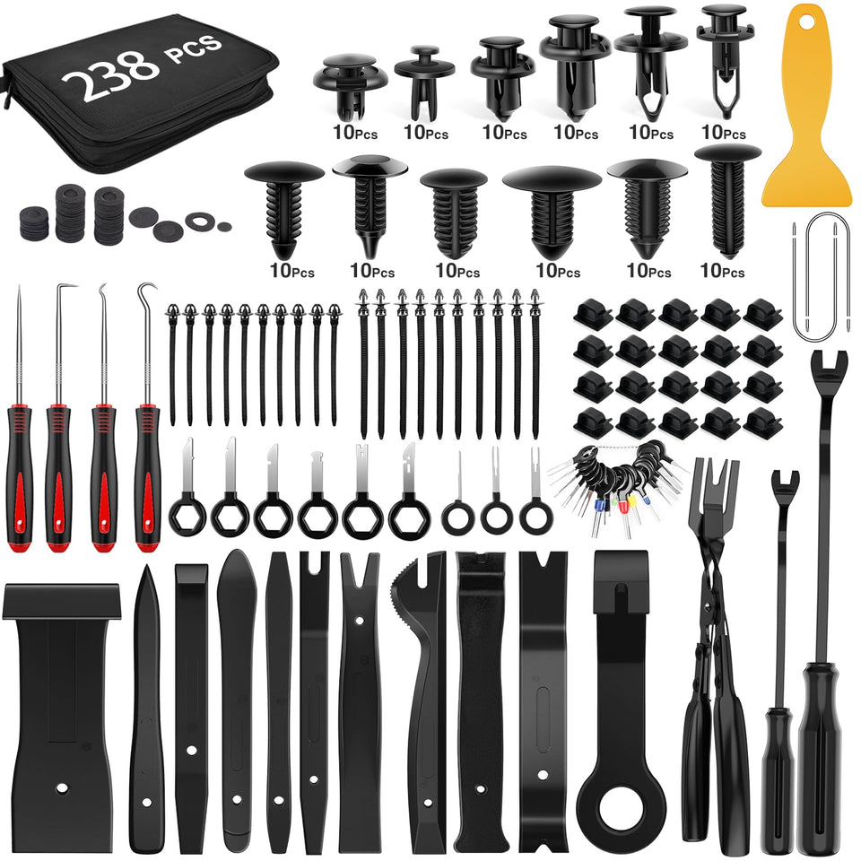 GOOACC kit front layout showing all 238 pieces and bag for easy identification and convenience
