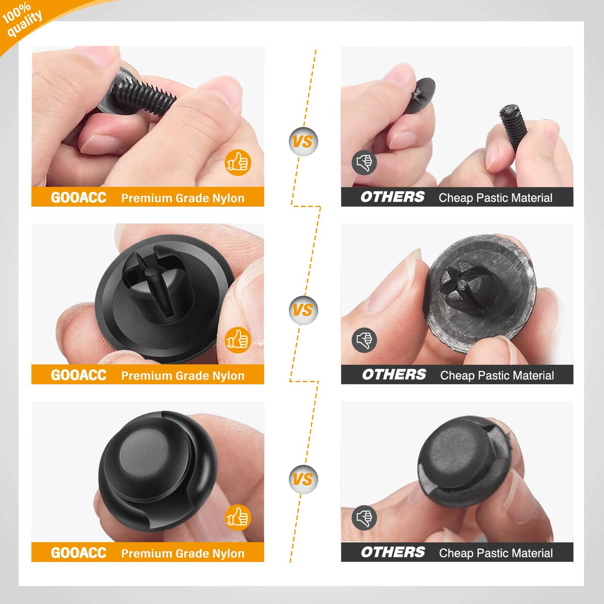 GOOACC single clip close-up displaying durable plastic and fit advantage