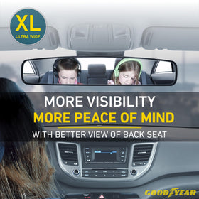 Goodyear mirror showing backseat view to monitor children and pets while driving