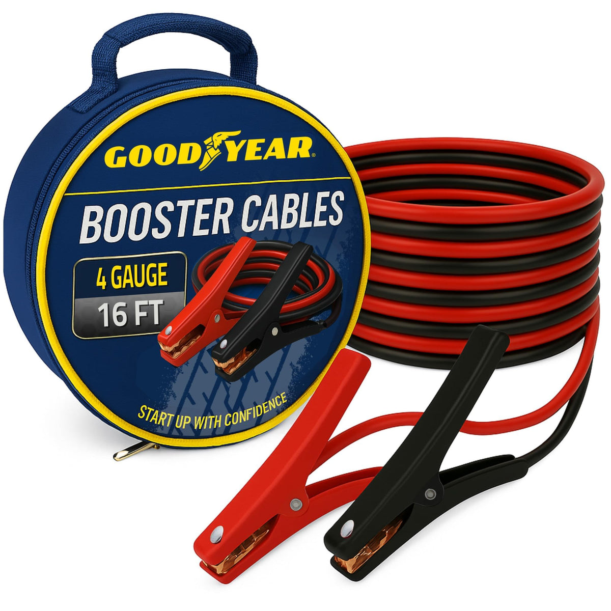 Goodyear front packaging and carrying case showing compact storage benefit