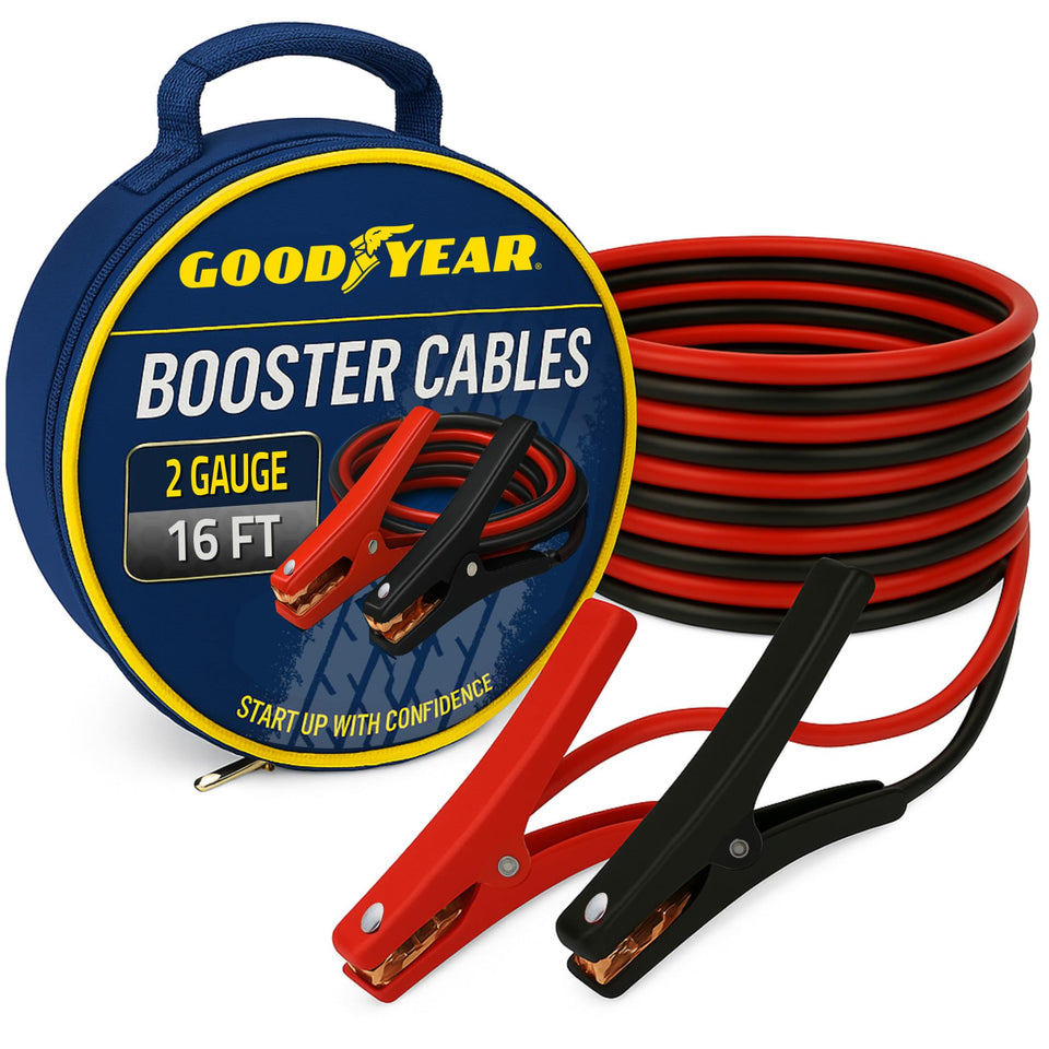Goodyear front packaging showing cable set and case for easy storage