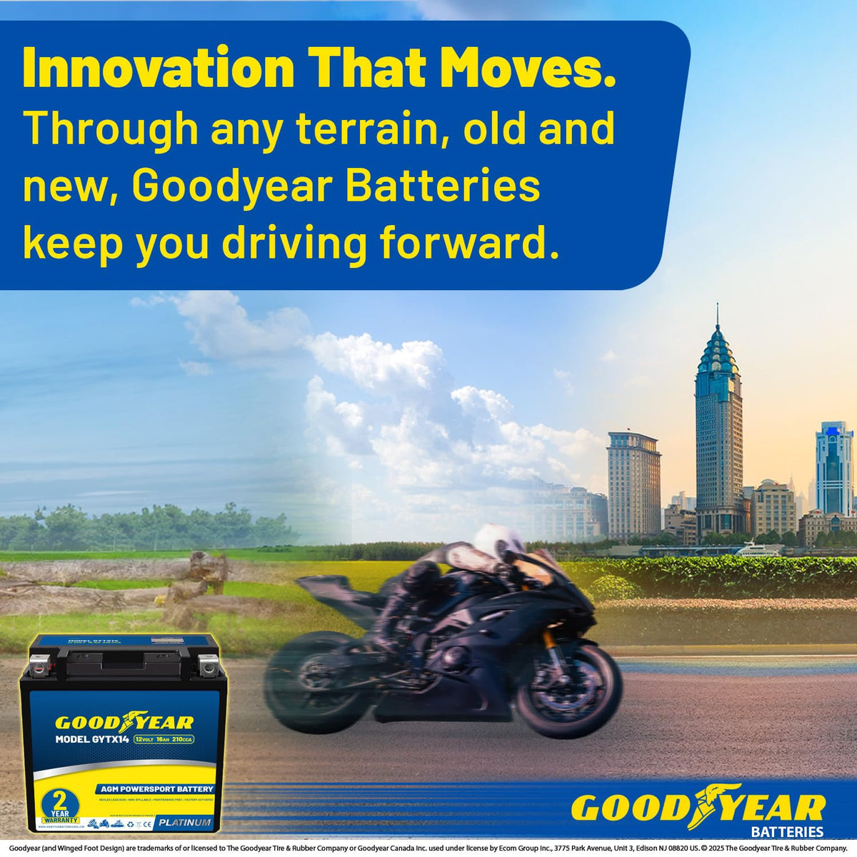 Goodyear GYTX14 packaged with warranty card showing quality assurance and warranty coverage benefit