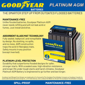 Goodyear GYTX14AH terminal close-up showing polarity markings for correct hookup