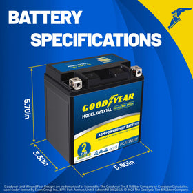 Goodyear GYTX14L side dimensions view highlighting compact fit for tight spaces