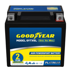 Goodyear GYTX5L front view showing compact battery and ready-install benefit