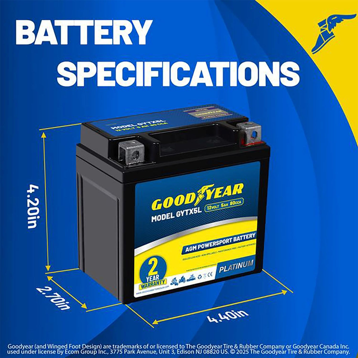 Goodyear GYTX5L top with terminals visible for easy hookup benefit