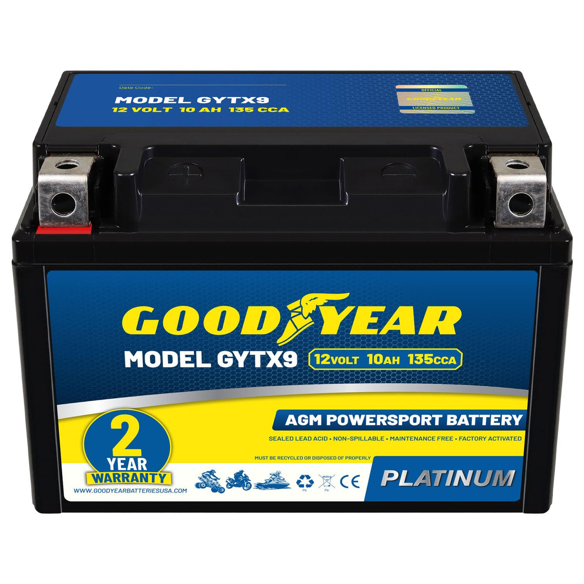 Goodyear GYTX9-12 front view showing compact case and label for quick ID and easy fit
