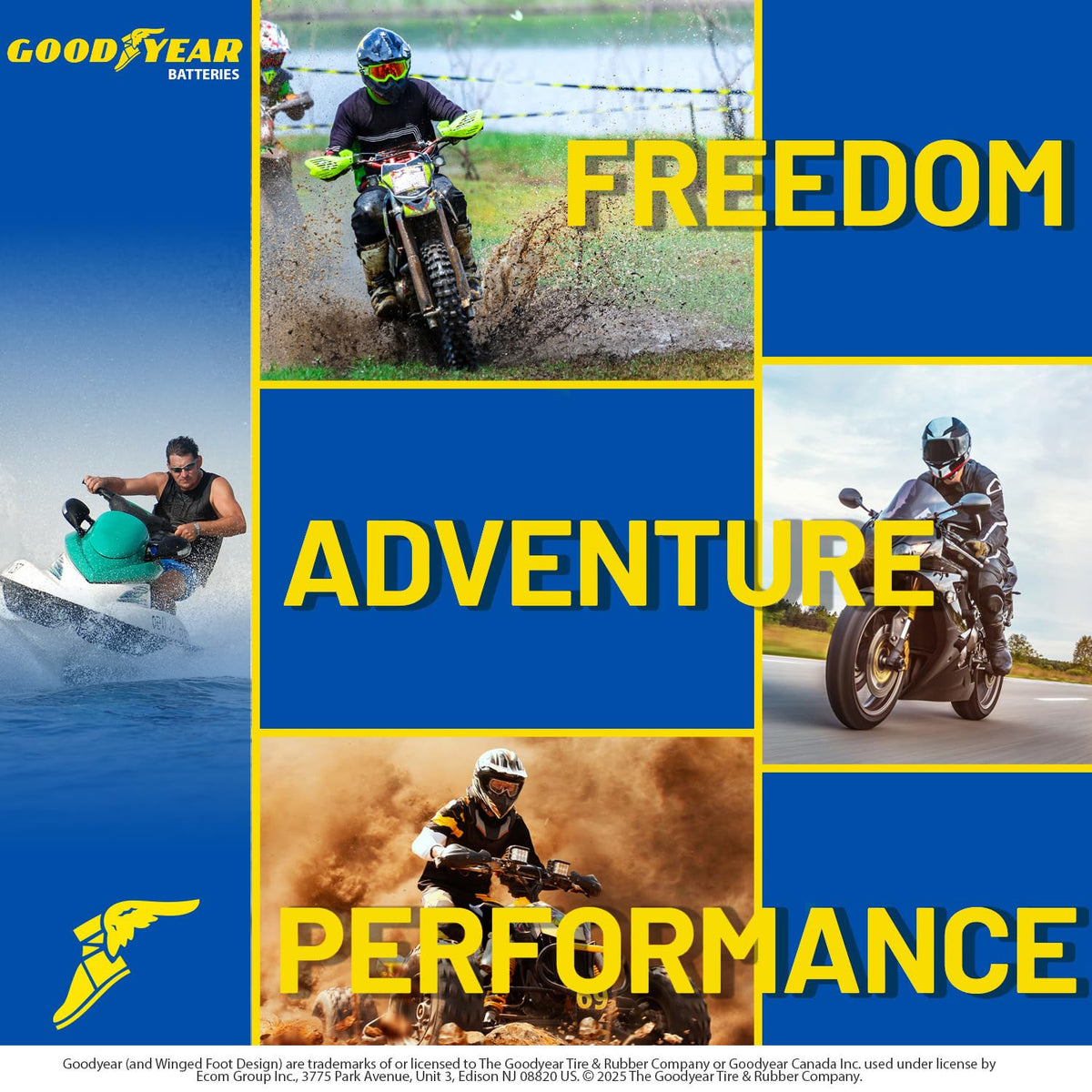 Goodyear battery mounted in an ATV showing fit and durability for off-road use
