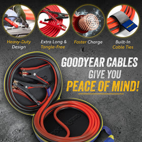 Goodyear jumper cables in use jumpstarting a car for fast roadside help