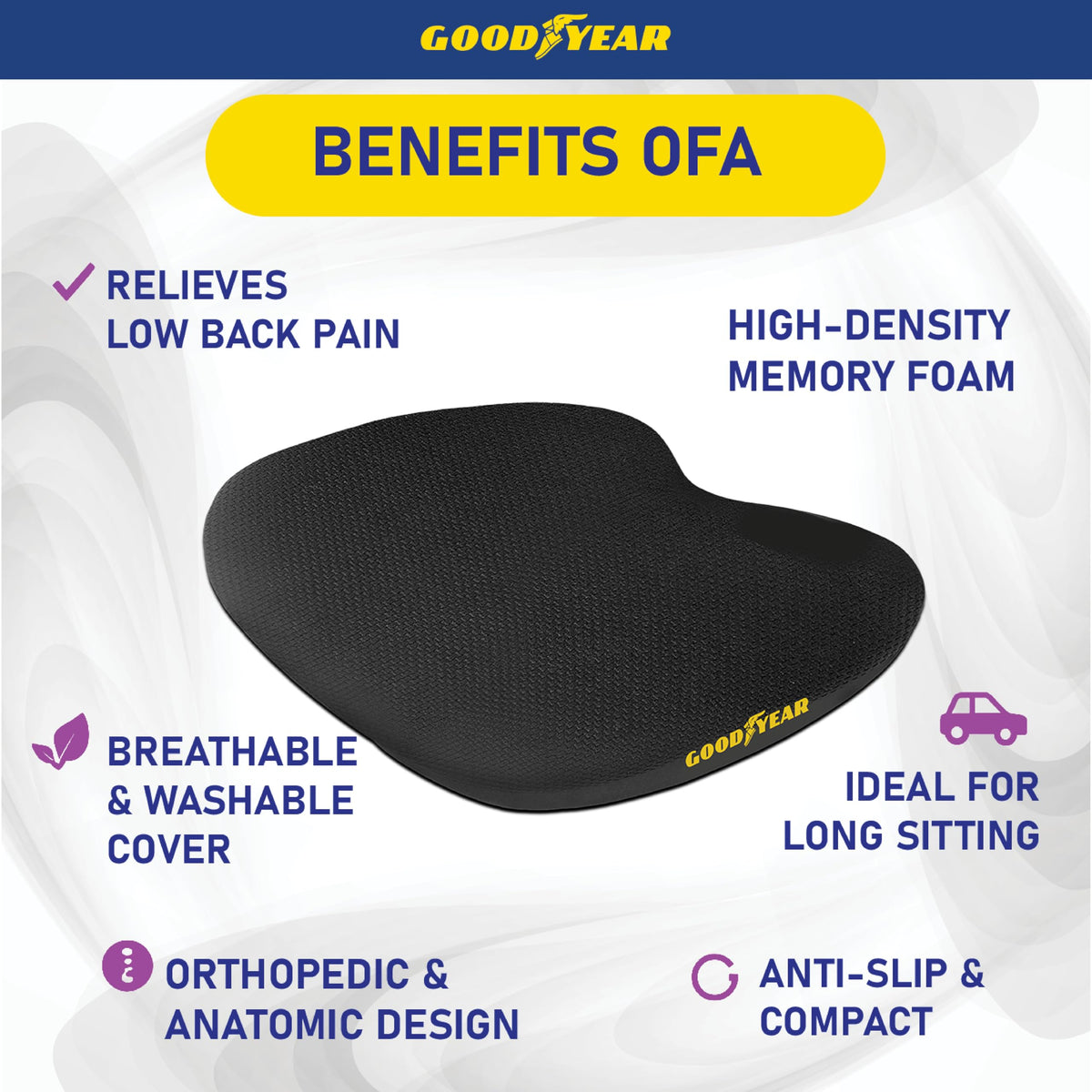 Goodyear cushion on an office chair supporting better posture