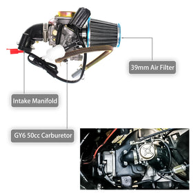 GOOFOUND carburetor installed on scooter engine demonstrating plug-and-play benefit