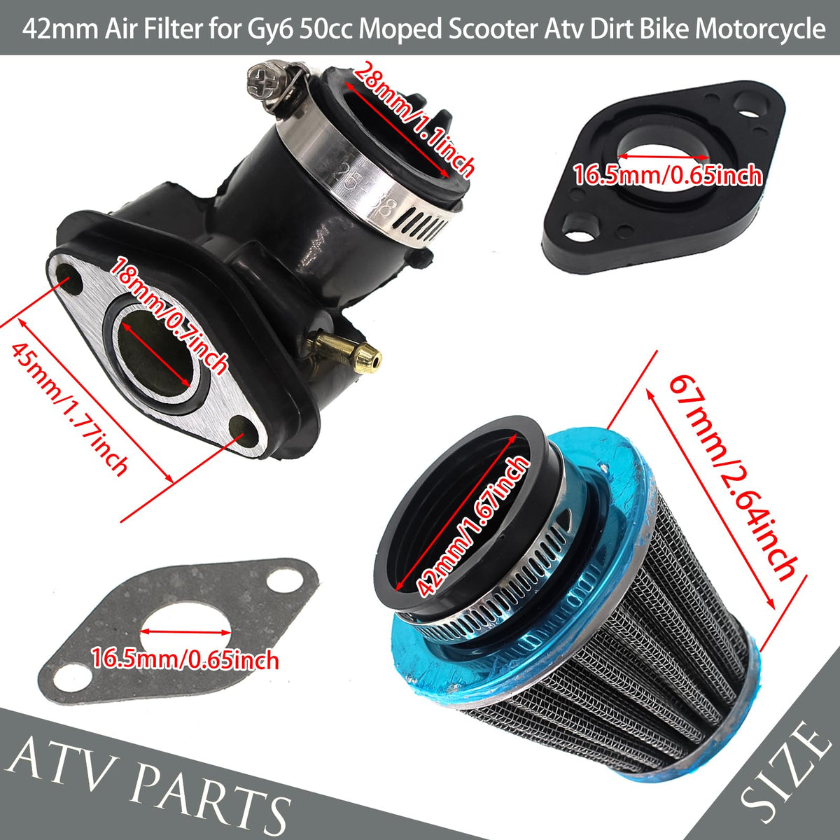 GOOFOUND carburetor next to ruler showing dimensions for accurate compatibility check