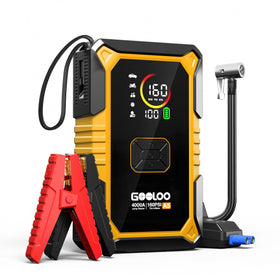 GOOLOO A5 front angled view showing compact build and rugged finish for trunk-ready reliability
