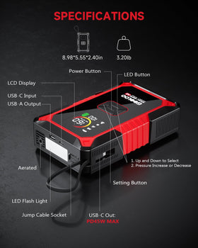 GOOLOO A5 held in hand for scale showing compact dimensions and trunk‑friendly size