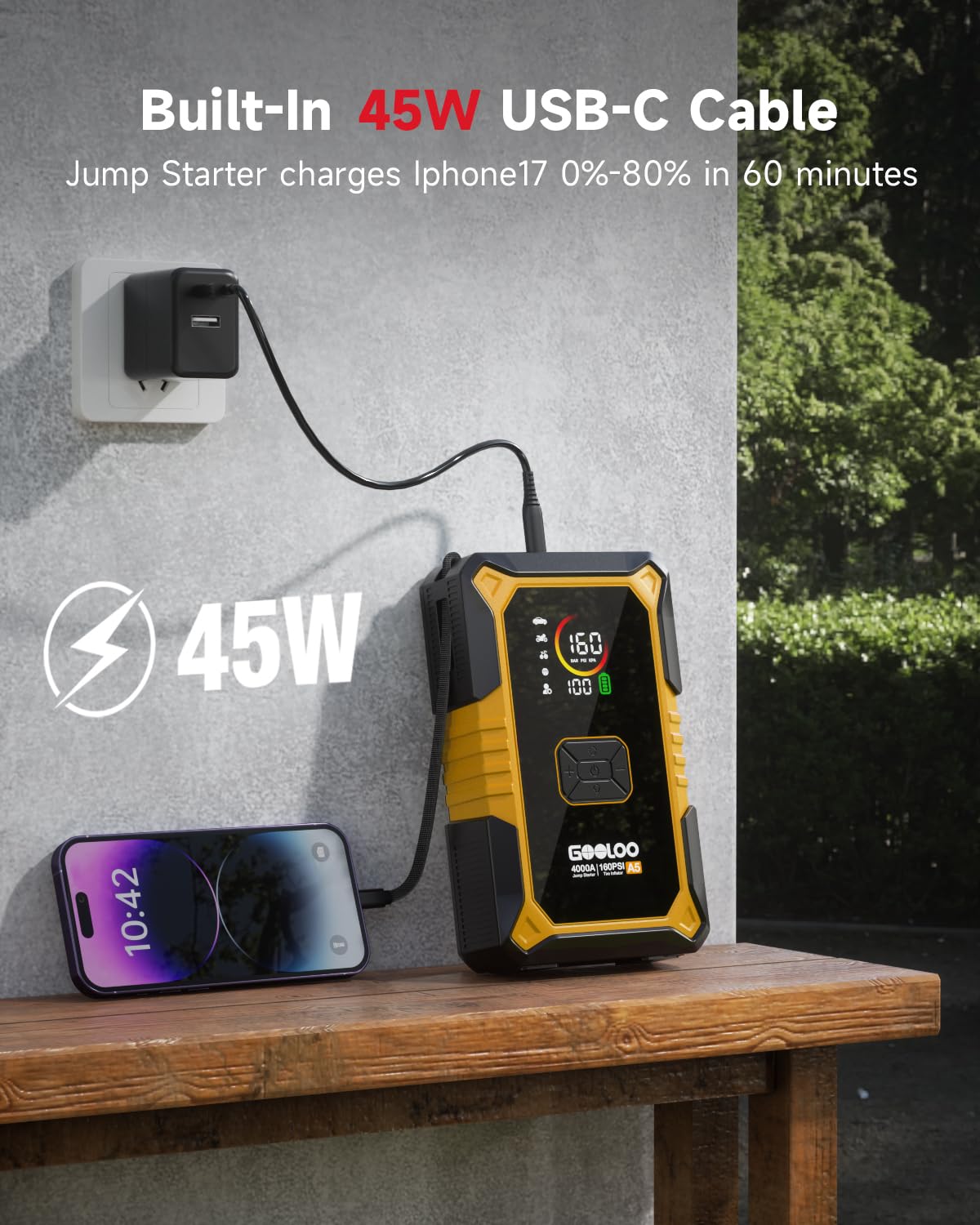 GOOLOO A5 sunlight-readable display with status ring for clear inflator and battery feedback