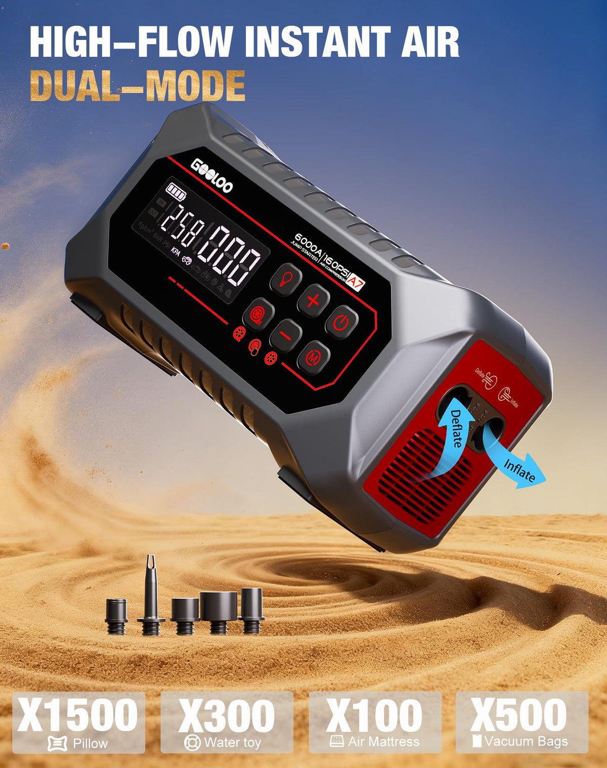 GOOLOO A7 inflating an SUV tire to show powerful, quick tire inflation