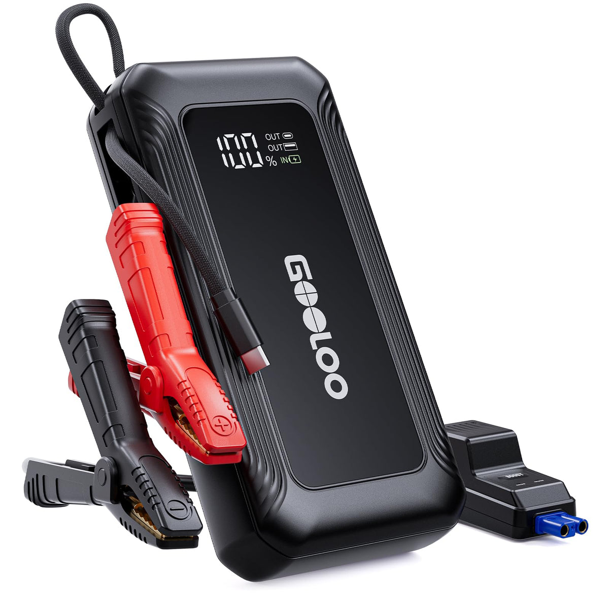 GOOLOO G7 front view showing compact design and ports for reliable portability