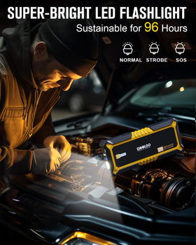 GOOLOO built-in flashlight illuminating engine bay providing safer nighttime use