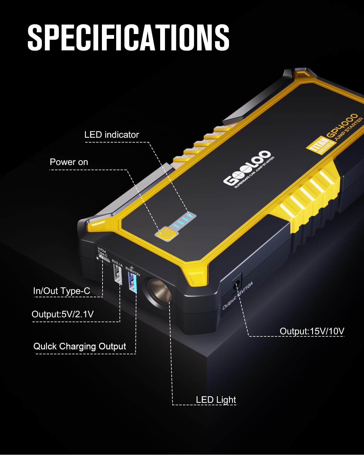 GOOLOO GP4000 held in hand showing compact size and easy storage convenience