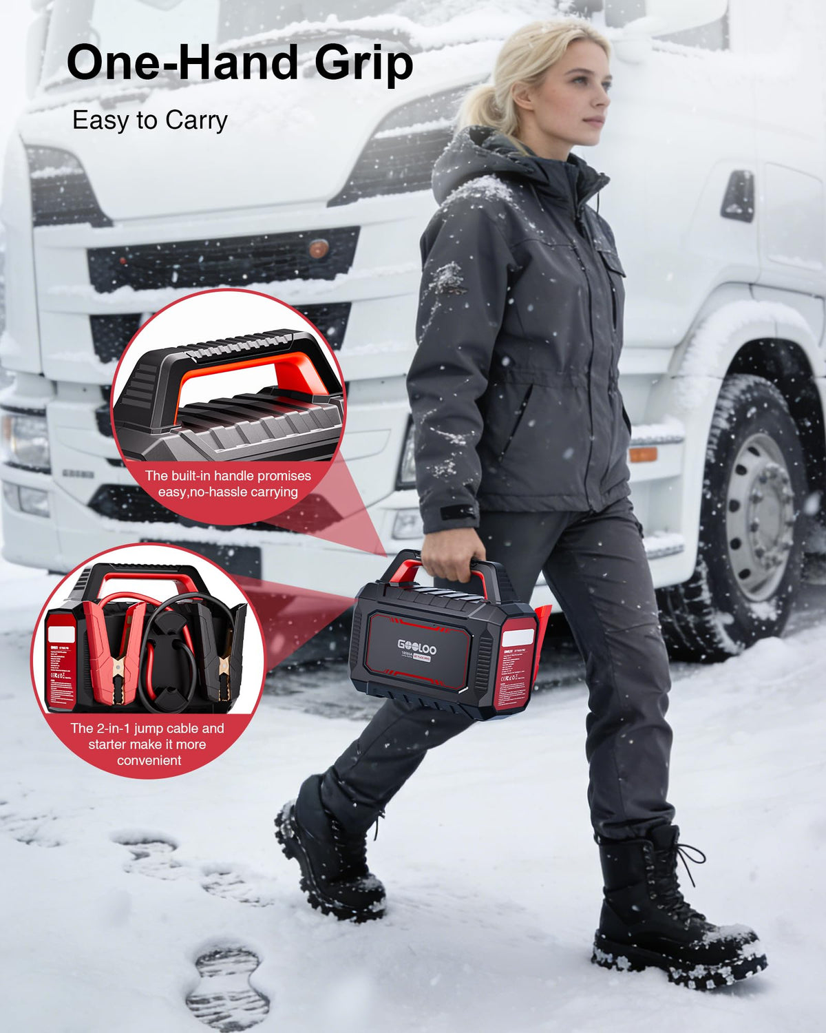 GOOLOO GT Truck PRO connected in truck engine bay authorizing heavy-duty starts