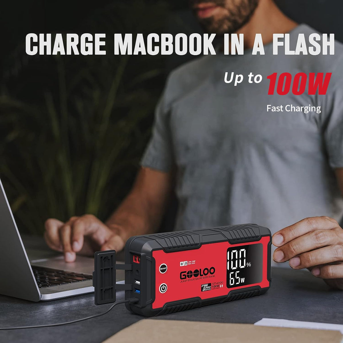 GOOLOO GT4000 flashlight mode lit showing visibility and emergency lighting