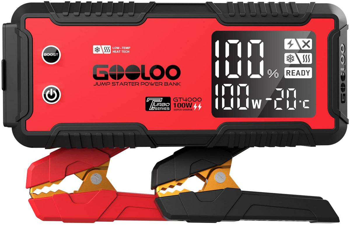 GOOLOO GT4000 front packaging showing compact starter and benefits