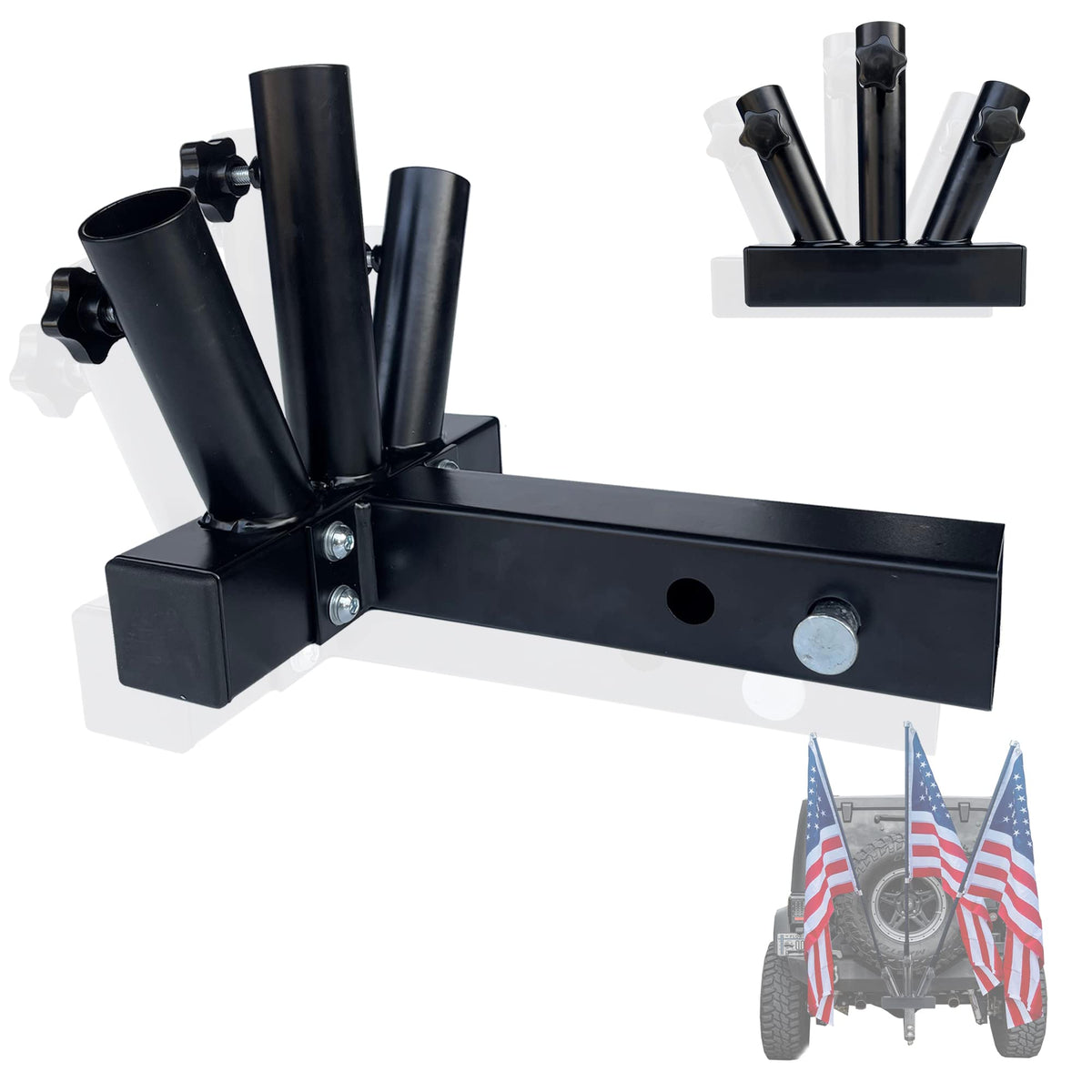 GOORIDA hitch flag pole holder front view showing sturdy construction and secure fit