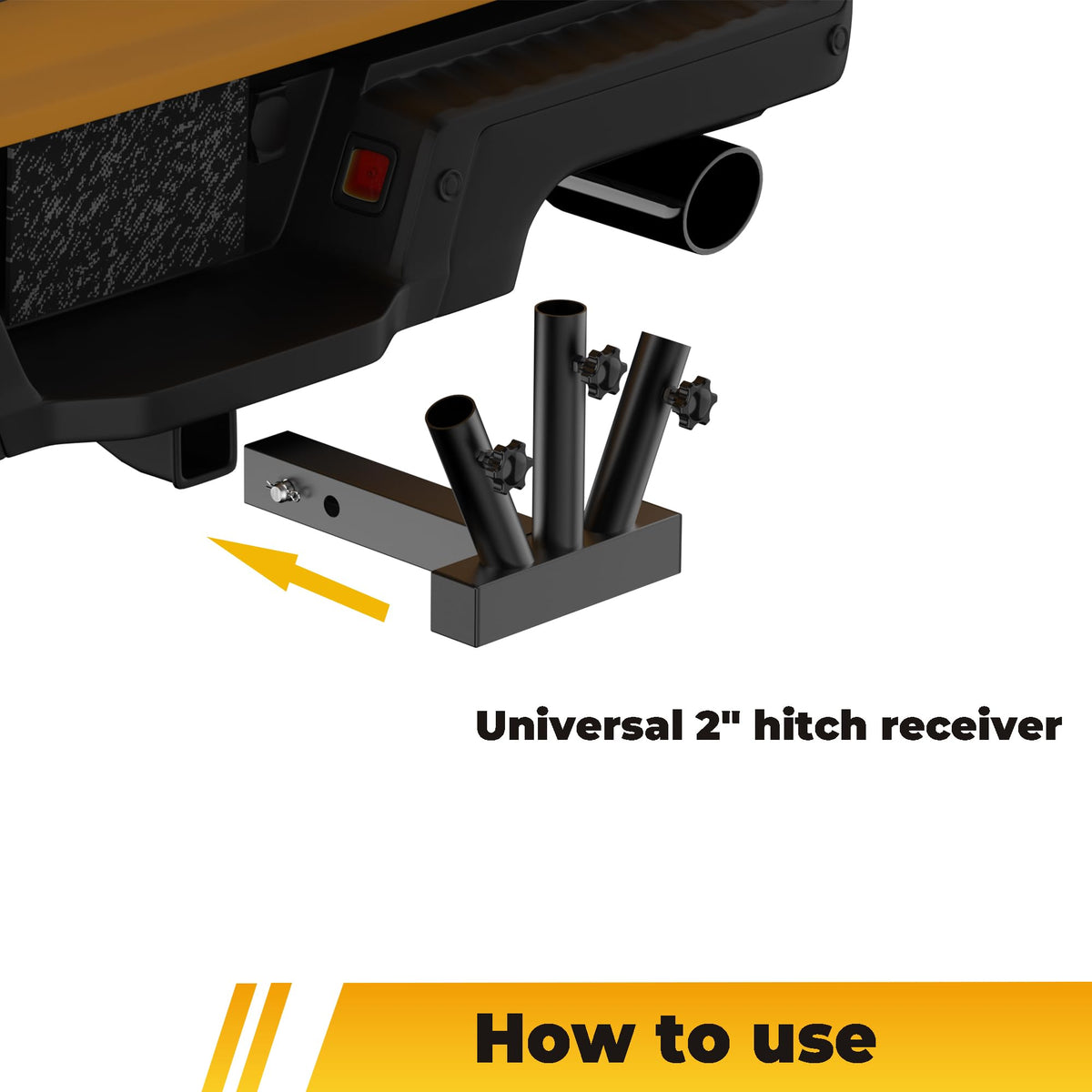 GOORIDA included knobs and hitch pin displayed to show easy tool-free installation