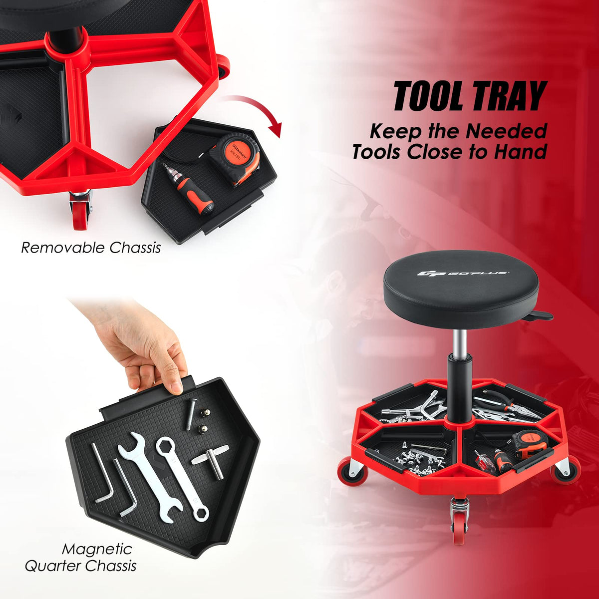 Goplus detail of removable tool trays highlighting organized tool access