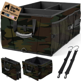 GORILLA GRIP front view camo trunk organizer showing full capacity and neat storage