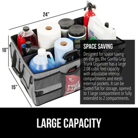 GORILLA GRIP open interior compartments demonstrating flexible organization