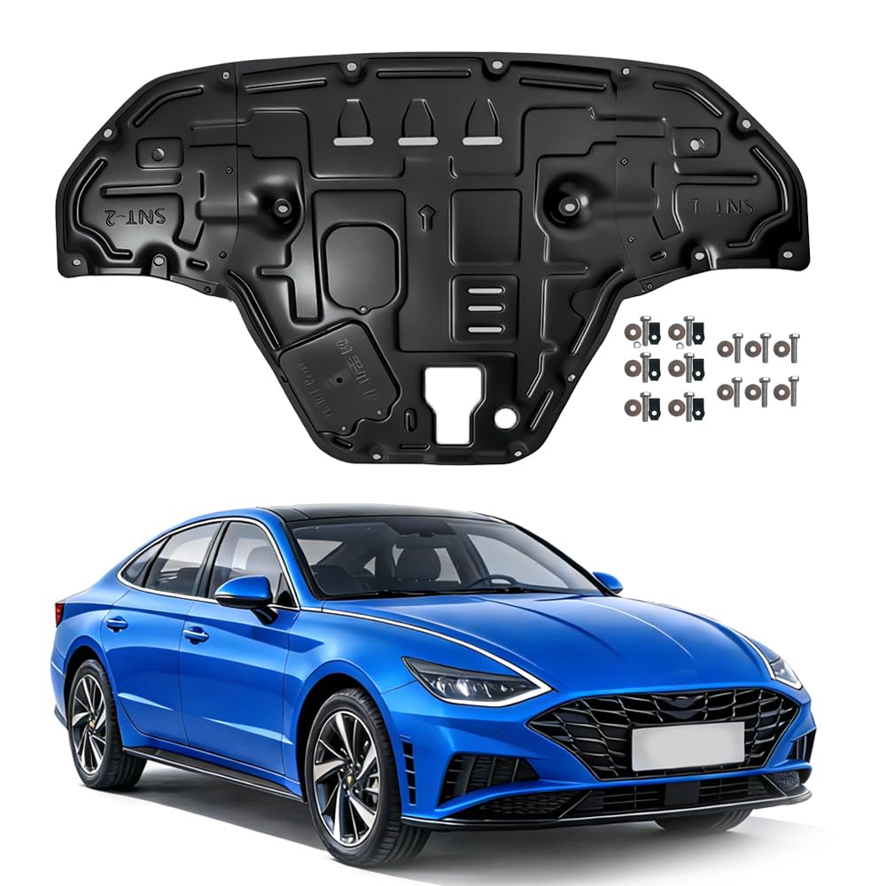 Gorzizen front view of installed engine splash shield protecting underside