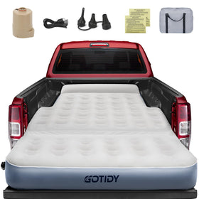 GOTIDY mattress in truck bed showing fitted front — provides secure sleep surface