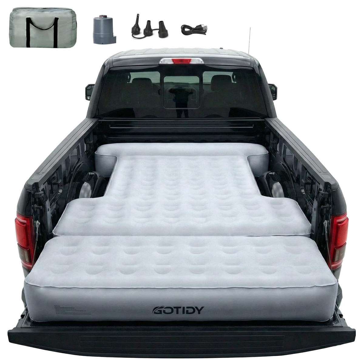 GOTIDY front view of truck bed mattress showing full coverage and neat fit for comfort