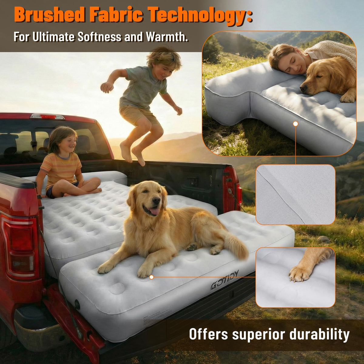 GOTIDY mattress in use in a camping scene demonstrating comfortable outdoor sleep setup
