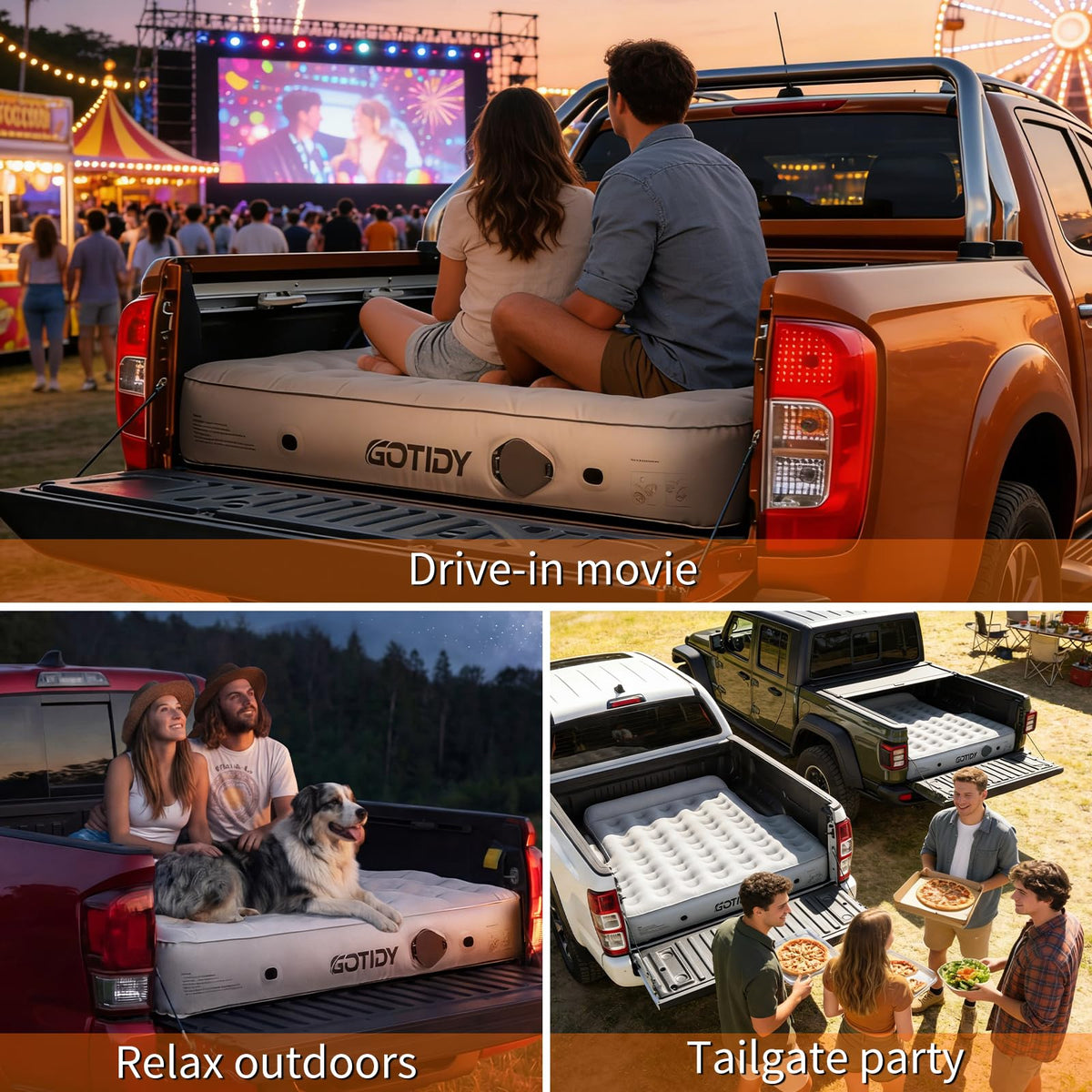 GOTIDY mattress in truck bed during camping trip for comfortable outdoor rest